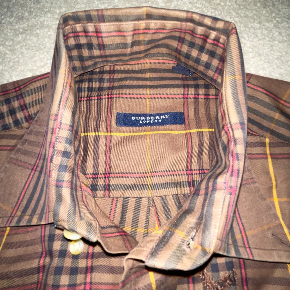 Used Burberry Button Down Brown Checkered Shirt -… - image 3